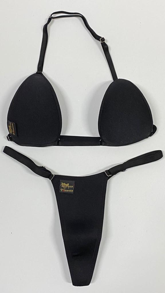 Bikíni fita brasileiro de tecido preto liso